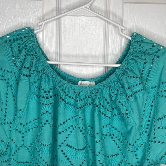Sundance Paulina Cotton Eyelet Shirt in Aqua Blue Beach Coastal Oversized XS - Picture 3 of 9